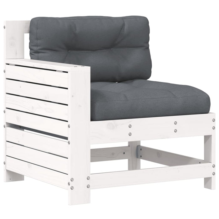 Divano Giardino Senza Braccioli con Cuscino-Sofa da Giardino-Divanetto da esterno Bianco Legno Pino 293106