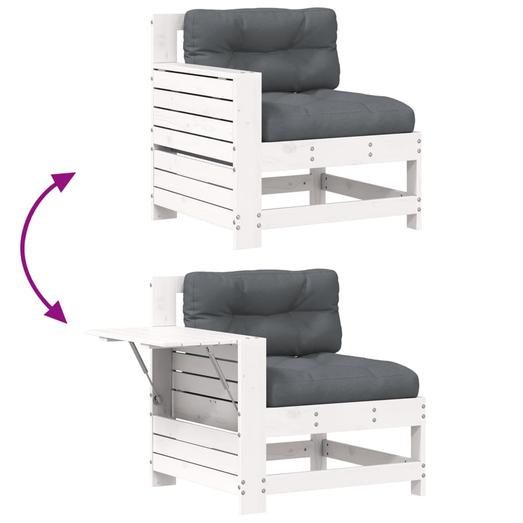 Divano Giardino Senza Braccioli con Cuscino-Sofa da Giardino-Divanetto da esterno Bianco Legno Pino 293106