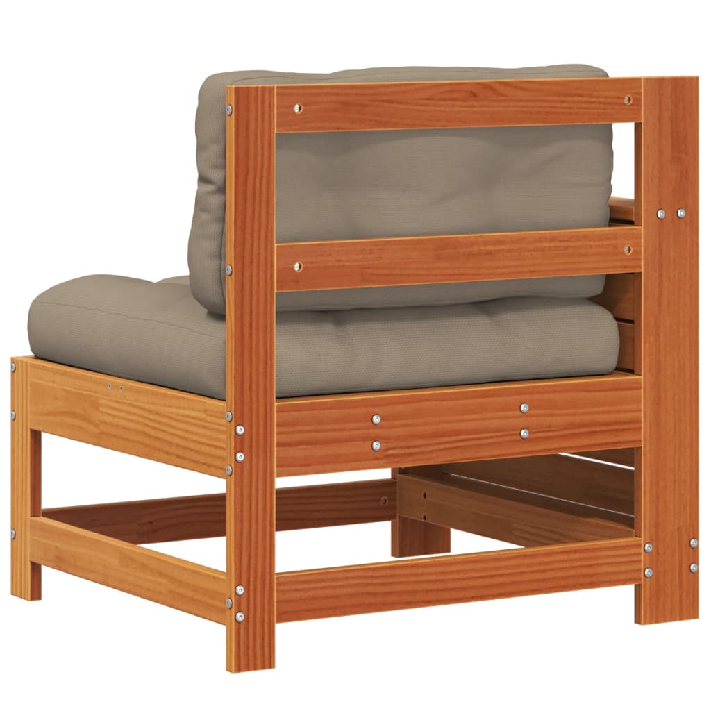 Divano Giardino Senza Braccioli con Cuscino-Sofa da Giardino-Divanetto da esterno Marrone Cera Pino 385452