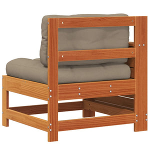 Divano Giardino Senza Braccioli con Cuscino-Sofa da Giardino-Divanetto da esterno Marrone Cera Pino 385452