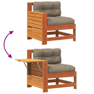 Divano Giardino Senza Braccioli con Cuscino-Sofa da Giardino-Divanetto da esterno Marrone Cera Pino 385452