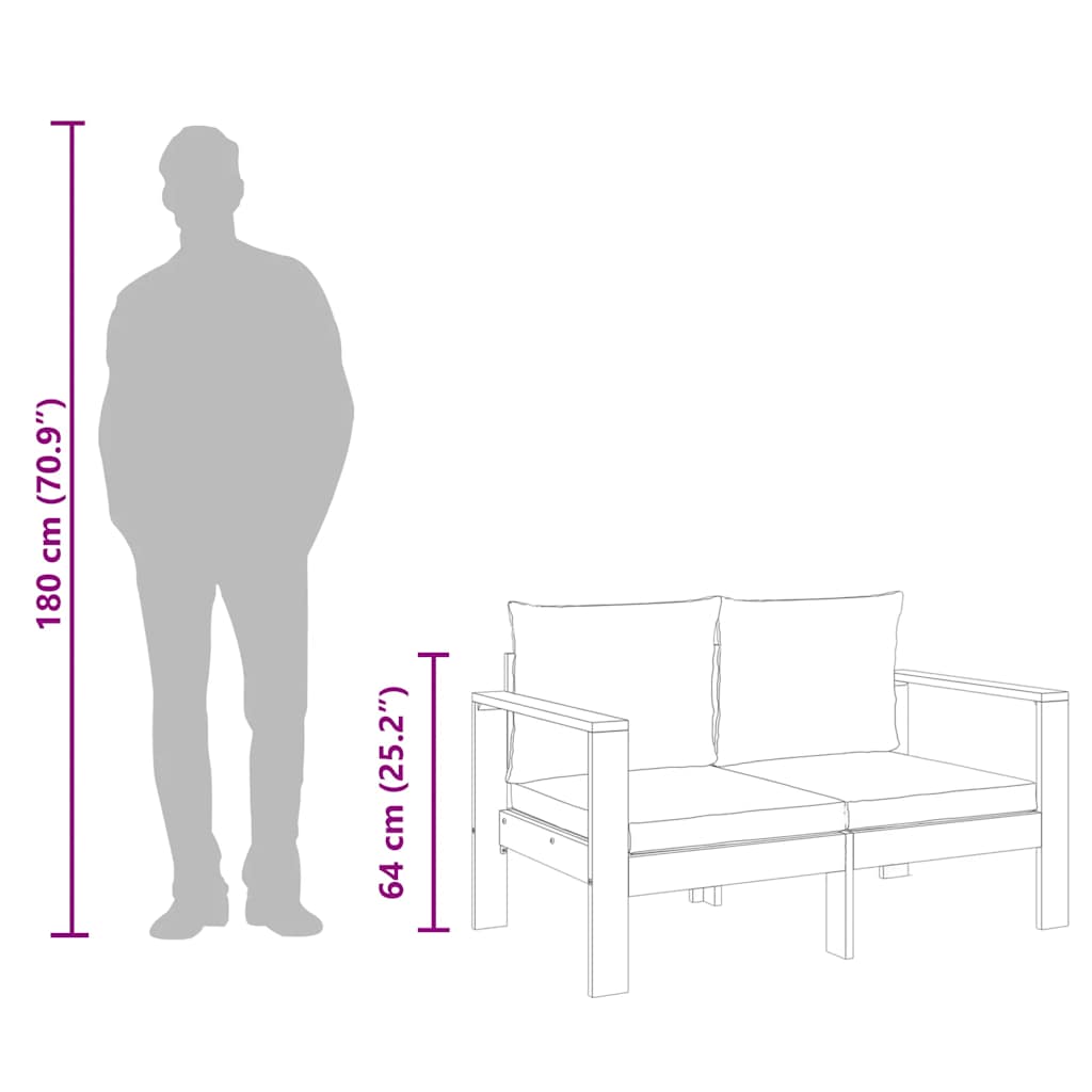 Divano da Giardino con Cuscini 2 Posti Legno Massello di Acacia