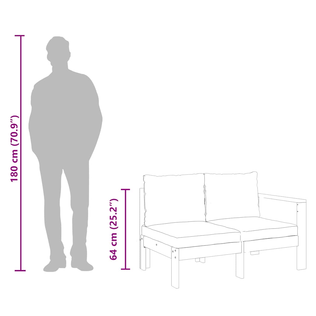 Divano Giardino con 1 Bracciolo 2 Posti Legno Massello Acacia 367630