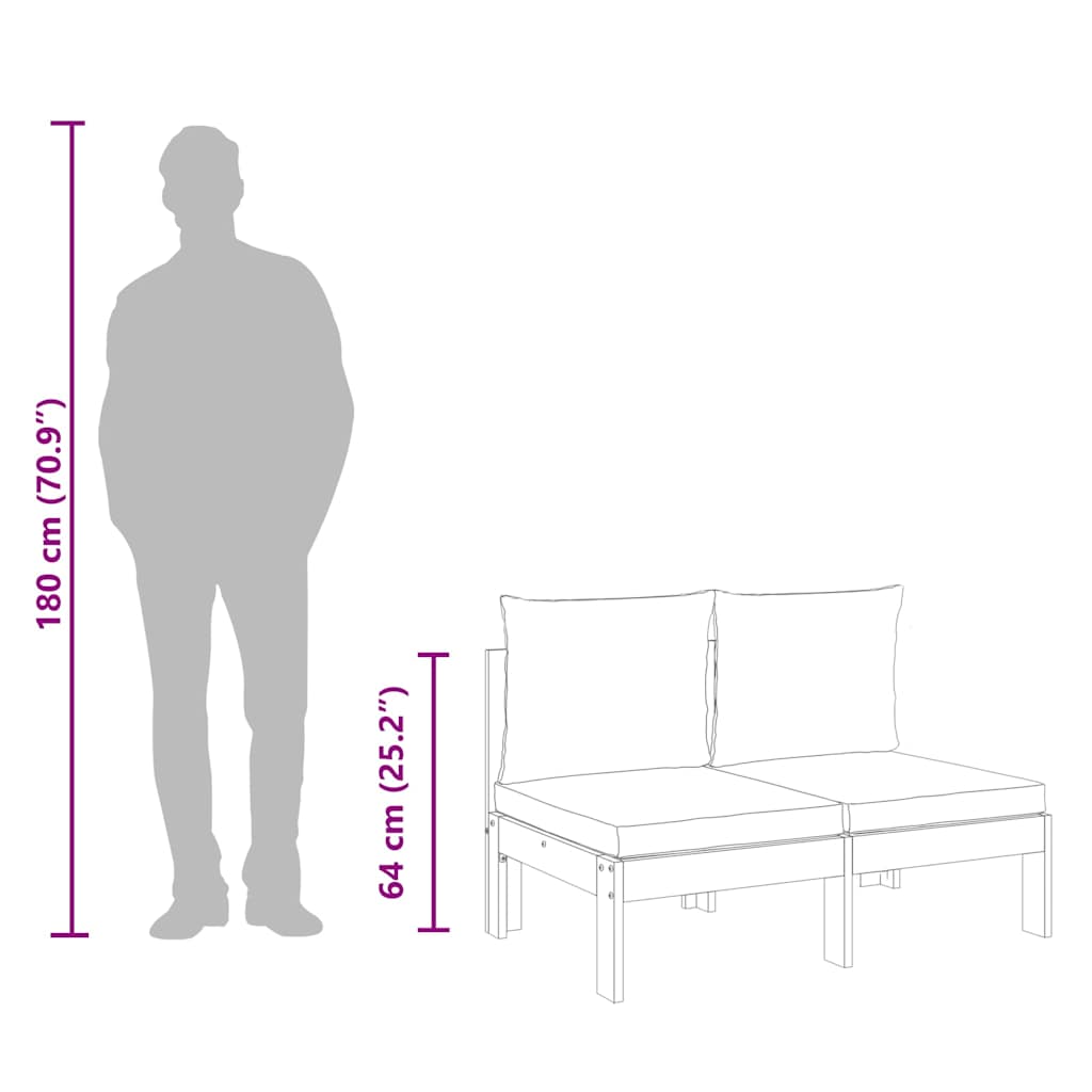 Divano Giardino Senza Braccioli Cuscini 2 Posti-Sofa da Giardino-Divanetto da esterno Massello Acacia