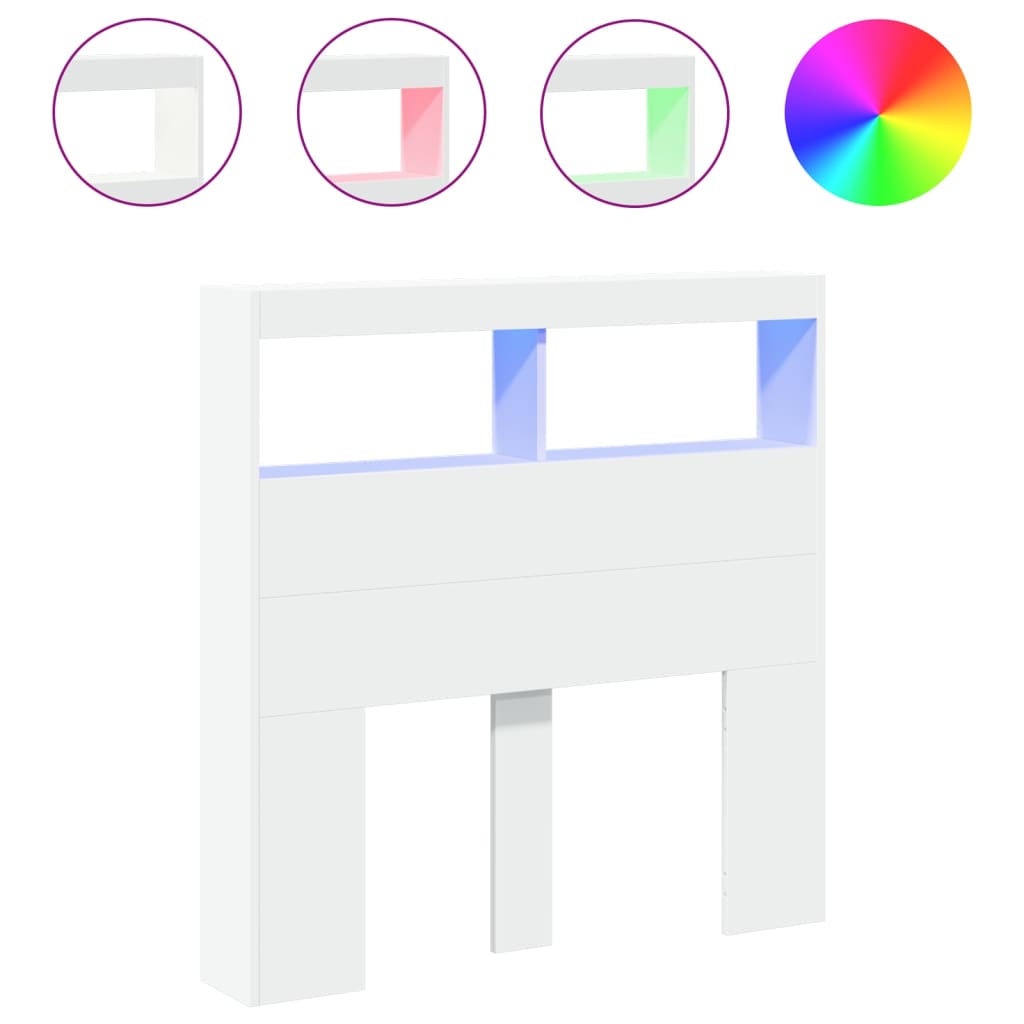 Testiera con Contenitore a LED-Testiera con Ripiani Bianca 100x17x102 cm