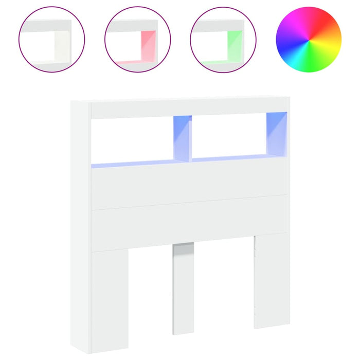 Testiera con Contenitore a LED-Testiera con Ripiani Bianca 100x17x102 cm