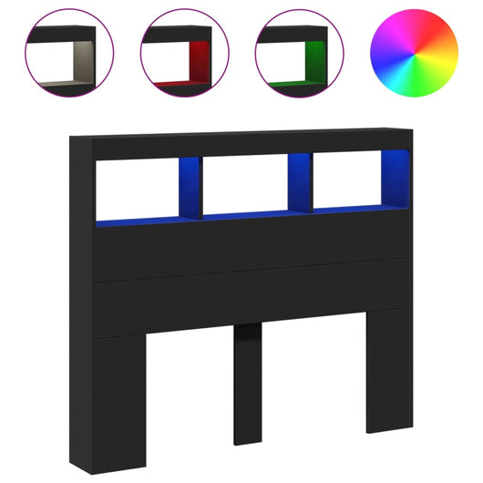 Testiera con Contenitore a LED Nera 120x17x102 cm 839190