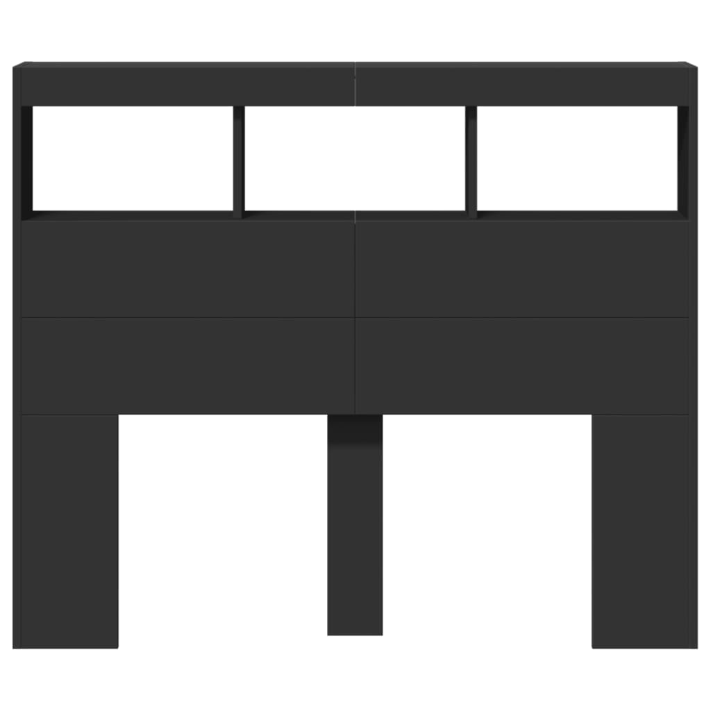 Testiera con Contenitore a LED-Testiera con Ripiani Nera 120x17x102 cm