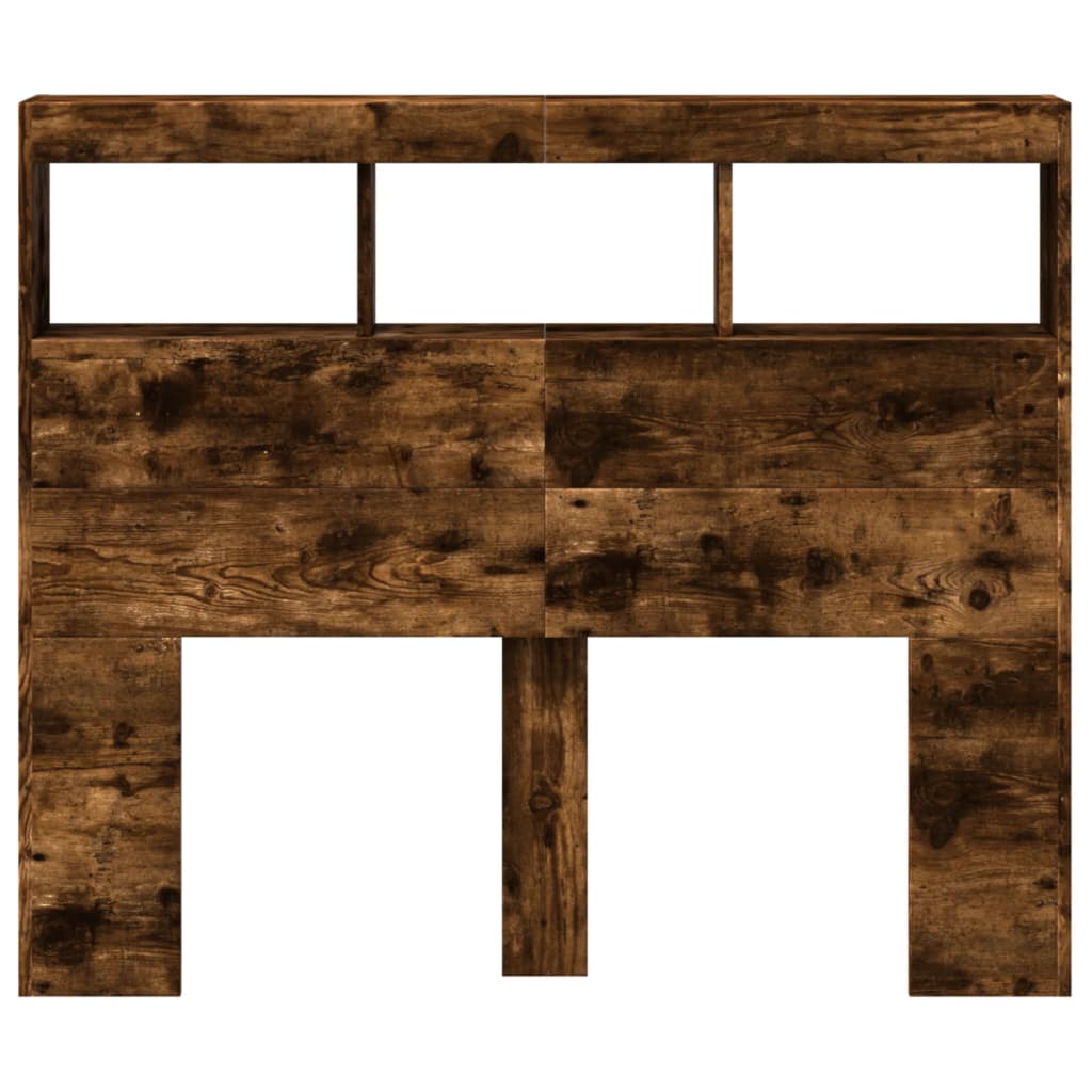 Testiera con Contenitore a LED-Testiera con Ripiani Rovere Fumo 120x17x102 cm