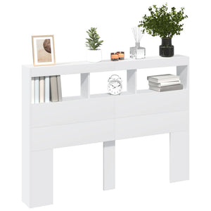 Testiera con Contenitore a LED-Testiera con Ripiani Bianca 140x17x102 cm