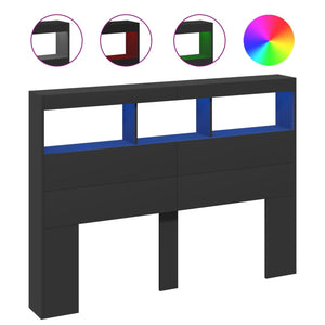 Testiera con Contenitore a LED Nera 140x17x102 cm 839197