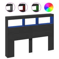 Testiera con Contenitore a LED-Testiera con Ripiani Nera 140x17x102 cm