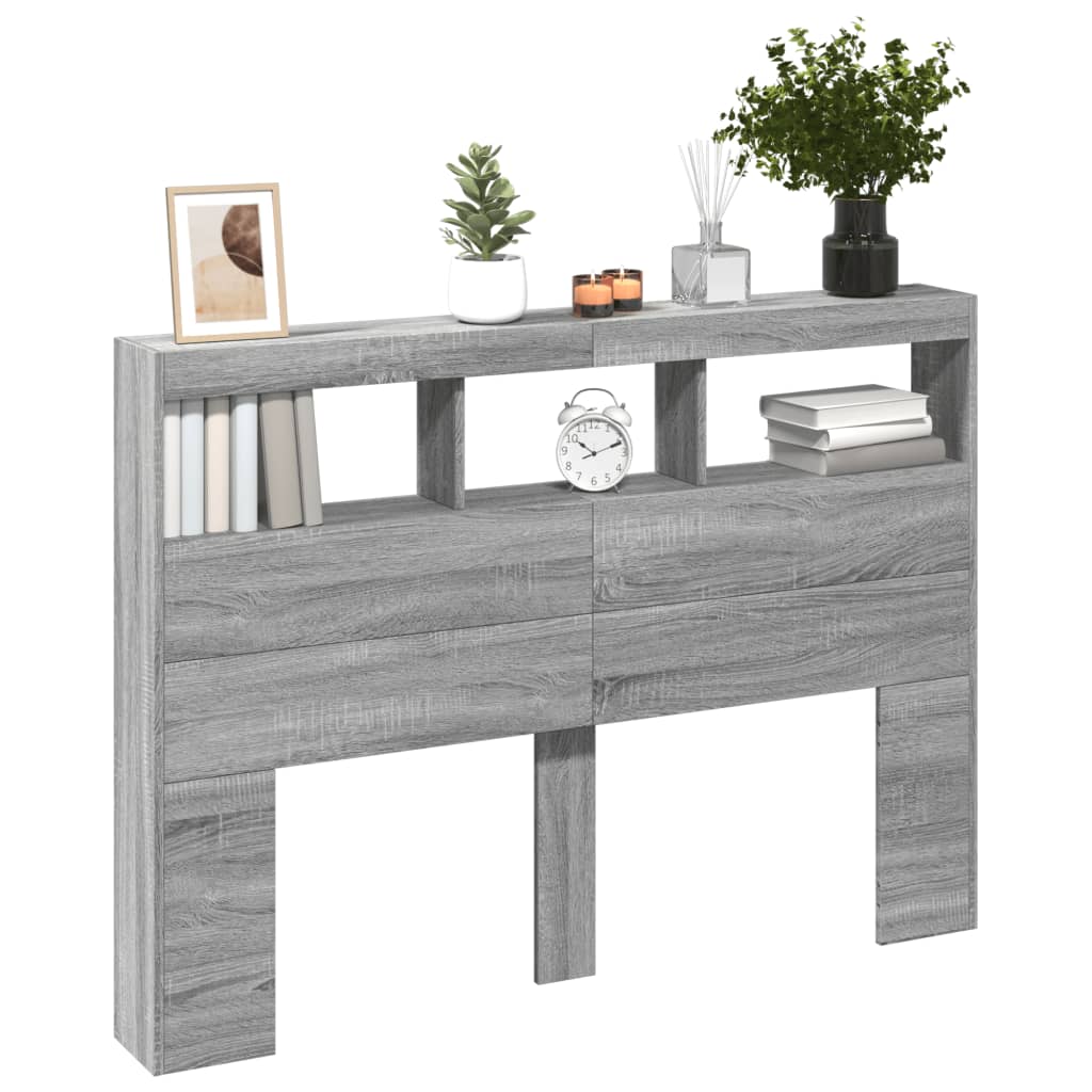 Testiera con Contenitore a LED Grigio Sonoma 140x17x102 cm