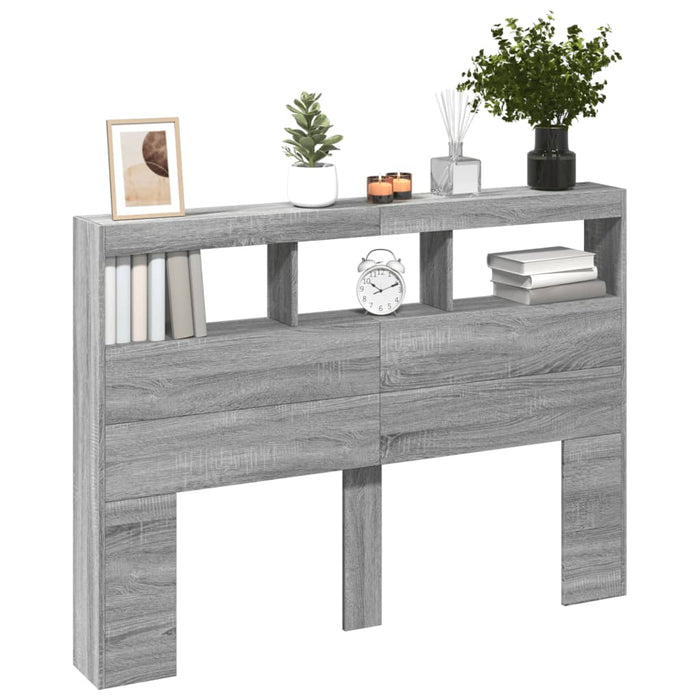 Testiera con Contenitore a LED Grigio Sonoma 140x17x102 cm