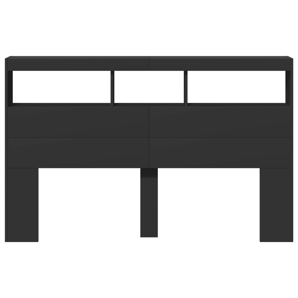 Testiera con Contenitore a LED-Testiera con Ripiani Nera 160x17x102 cm