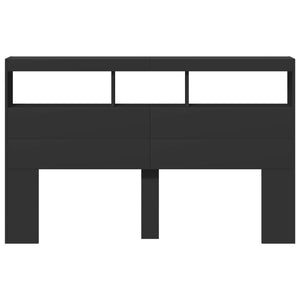 Testiera con Contenitore a LED-Testiera con Ripiani Nera 160x17x102 cm