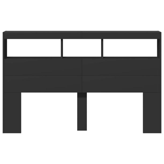 Testiera con Contenitore a LED-Testiera con Ripiani Nera 160x17x102 cm