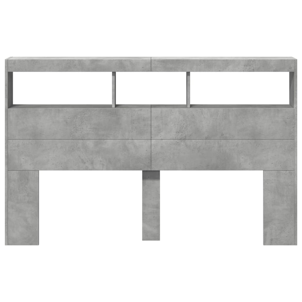 Testiera con Contenitore a LED-Testiera con Ripiani Grigio Cemento 160x17x102 cm
