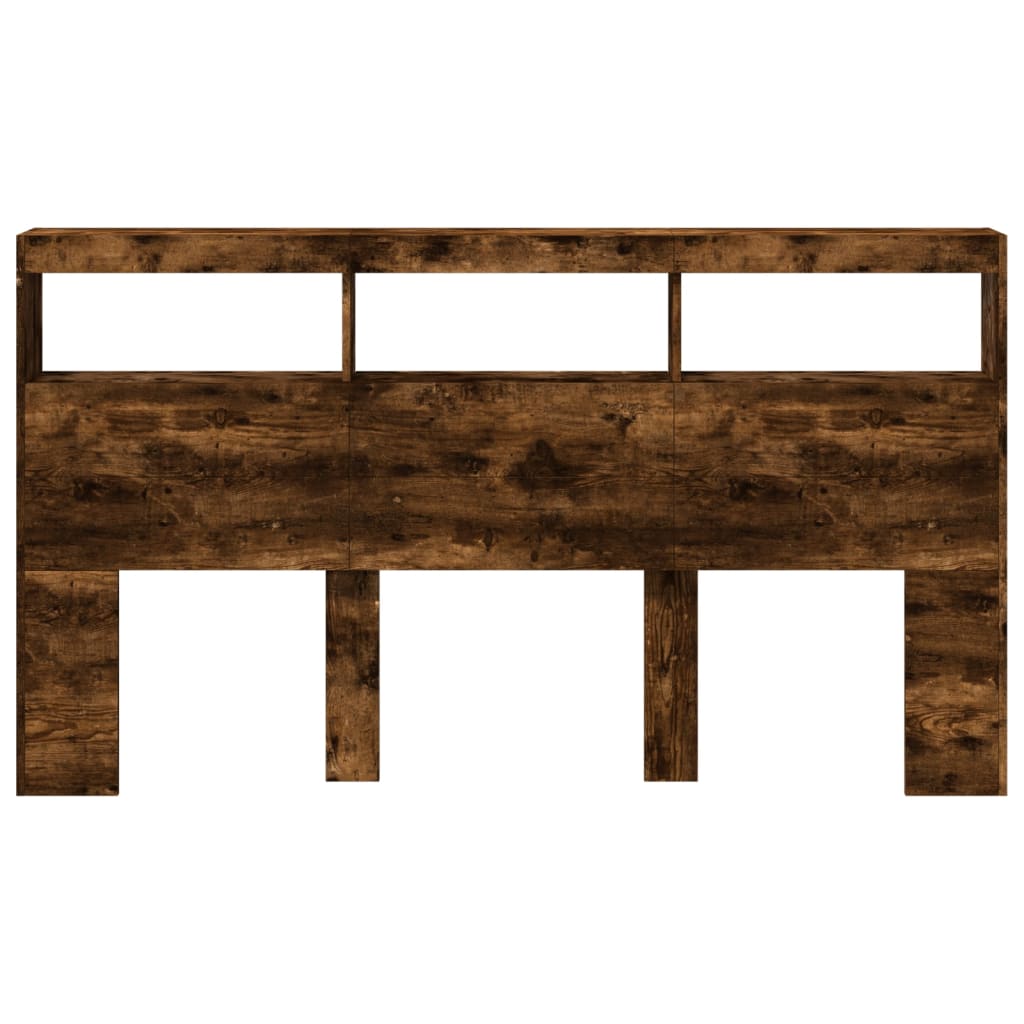 Testiera con Contenitore a LED-Testiera con Ripiani Rovere Fumo 180x17x102 cm