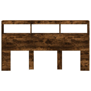 Testiera con Contenitore a LED-Testiera con Ripiani Rovere Fumo 180x17x102 cm