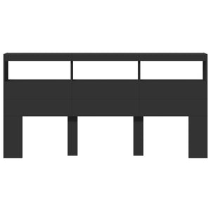 Testiera con Contenitore a LED-Testiera con Ripiani Nera 200x17x102 cm