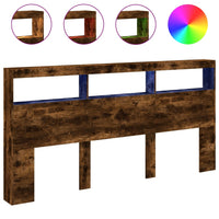 Testiera con Contenitore a LED-Testiera con Ripiani Rovere Fumo 200x17x102 cm