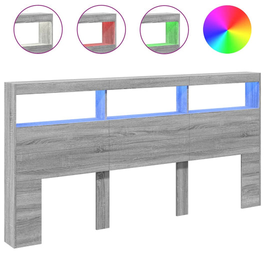 Testiera con Contenitore a LED Grigio Sonoma 200x17x102 cm 839222