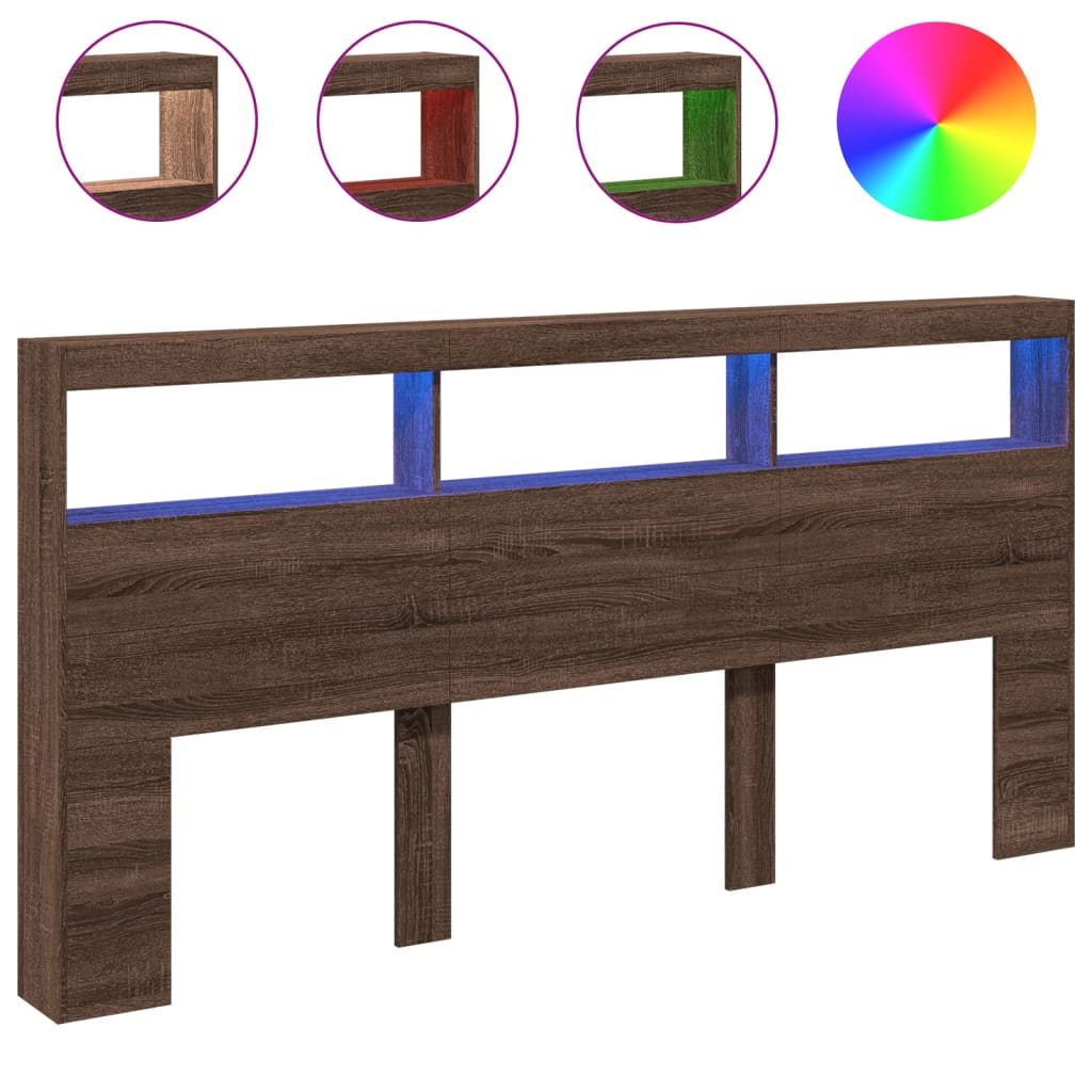 Testiera con Contenitore a LED Rovere Marrone 200x17x102 cm 839223