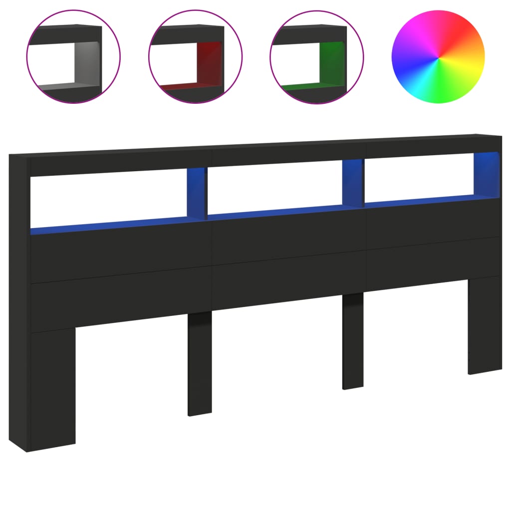 Testiera con Contenitore a LED Nera 220x17x102 cm 839225