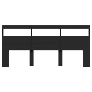 Testiera con Contenitore a LED-Testiera con Ripiani Nera 220x17x102 cm