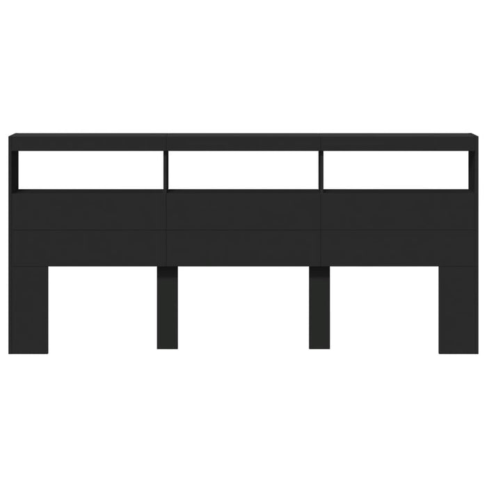 Testiera con Contenitore a LED-Testiera con Ripiani Nera 220x17x102 cm