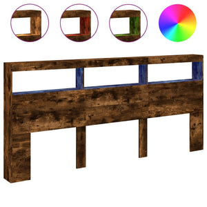 Testiera con Contenitore a LED Rovere Fumo 220x17x102 cm 839228