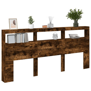 Testiera con Contenitore a LED Rovere Fumo 220x17x102 cm 839228