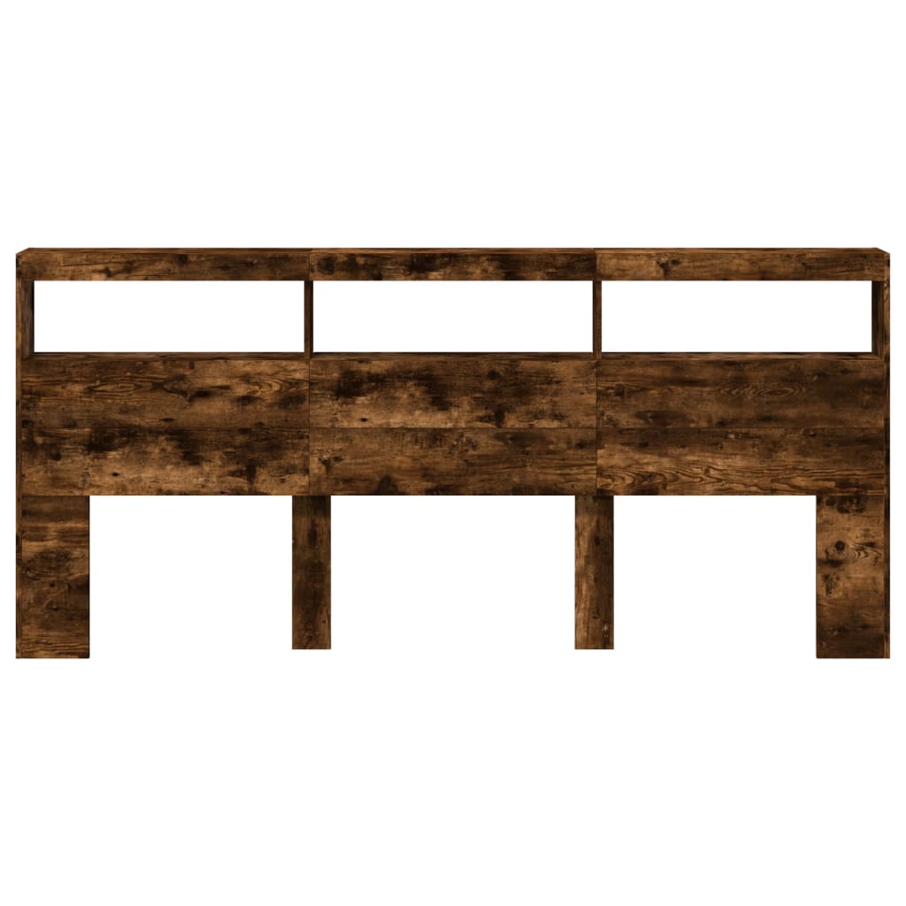 Testiera con Contenitore a LED Rovere Fumo 220x17x102 cm 839228