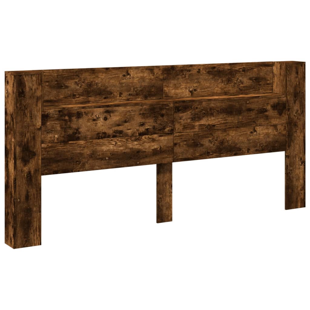 Testiera con Contenitore a LED-Testiera con Ripiani Rovere Fumo 220x16,5x103,5 cm