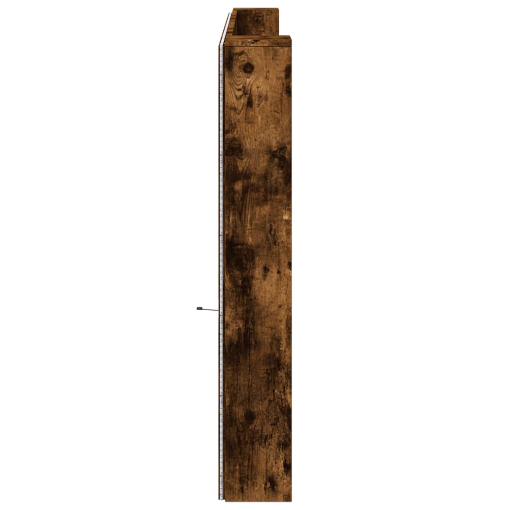 Testiera con Contenitore a LED-Testiera con Ripiani Rovere Fumo 220x16,5x103,5 cm