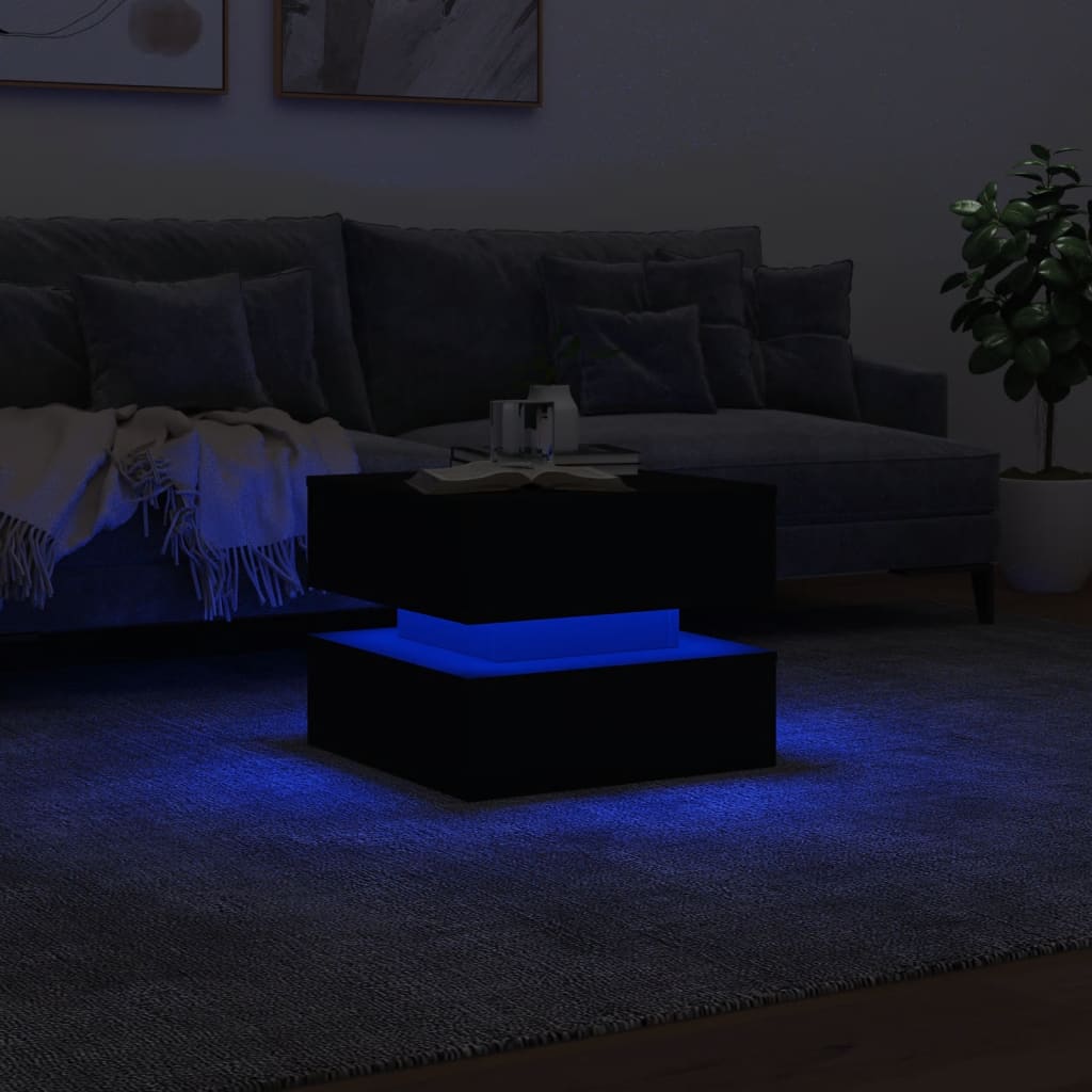 Tavolino da Salotto con Luci LED-Tavolino da soggiorno Nero 50x50x40 cm 901758