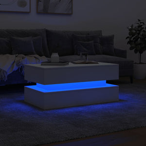 Tavolino da Soggiorno con Luci LED Bianco 90x50x40 cm 839861