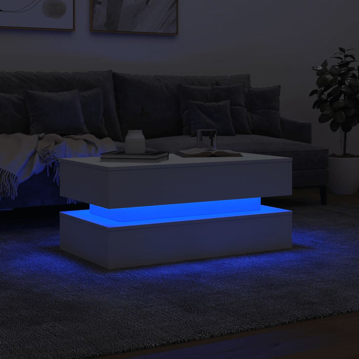 Tavolino da Soggiorno con Luci LED Bianco 90x50x40 cm 839861