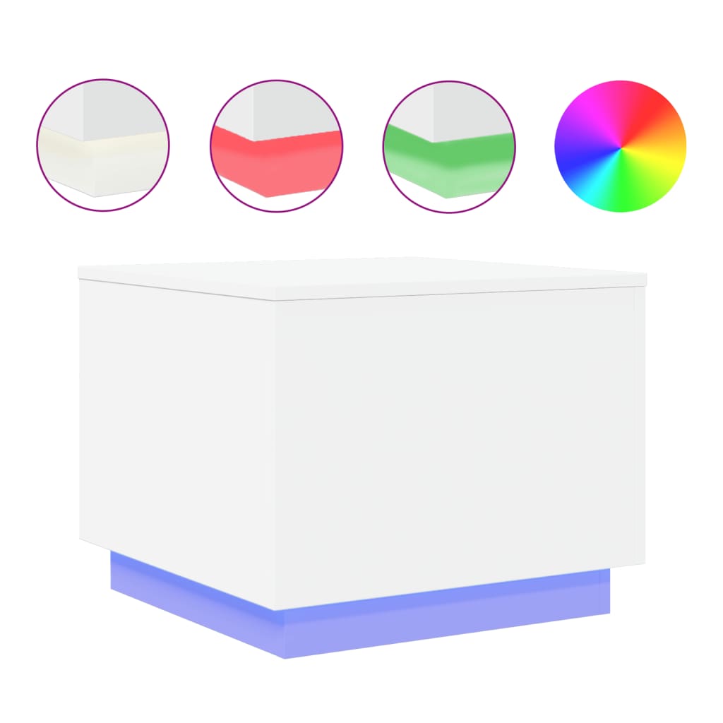 Tavolino da Salotto con Luci LED Bianco 50x50x40 cm 839868