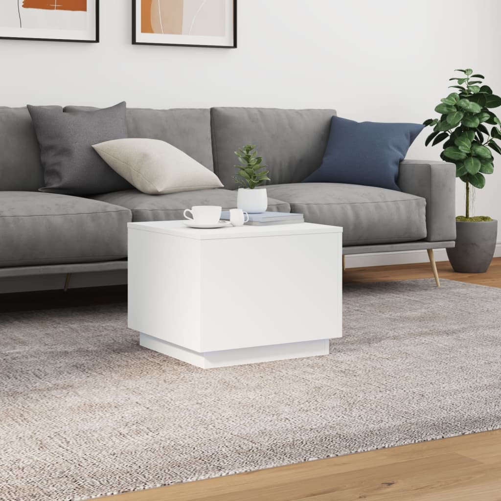 Tavolino da Salotto con Luci LED Bianco 50x50x40 cm 839868