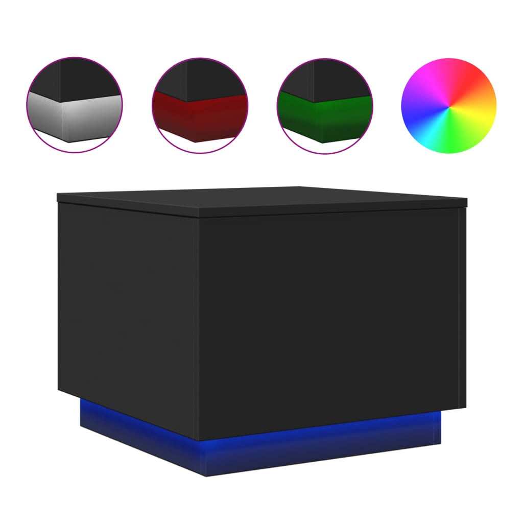 Tavolino da Salotto con Luci LED Nero 50x50x40 cm 839869