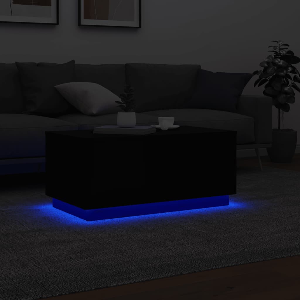 Tavolino da Soggiorno con Luci LED Nero 90x50x40 cm 839876