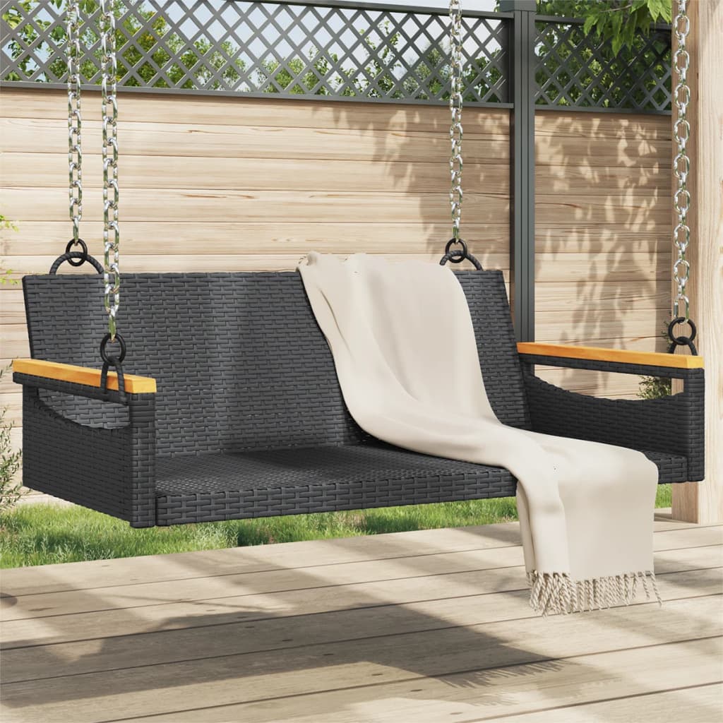 Panchina Dondolo Nera 109x62x40 cm in Polyrattan 368143