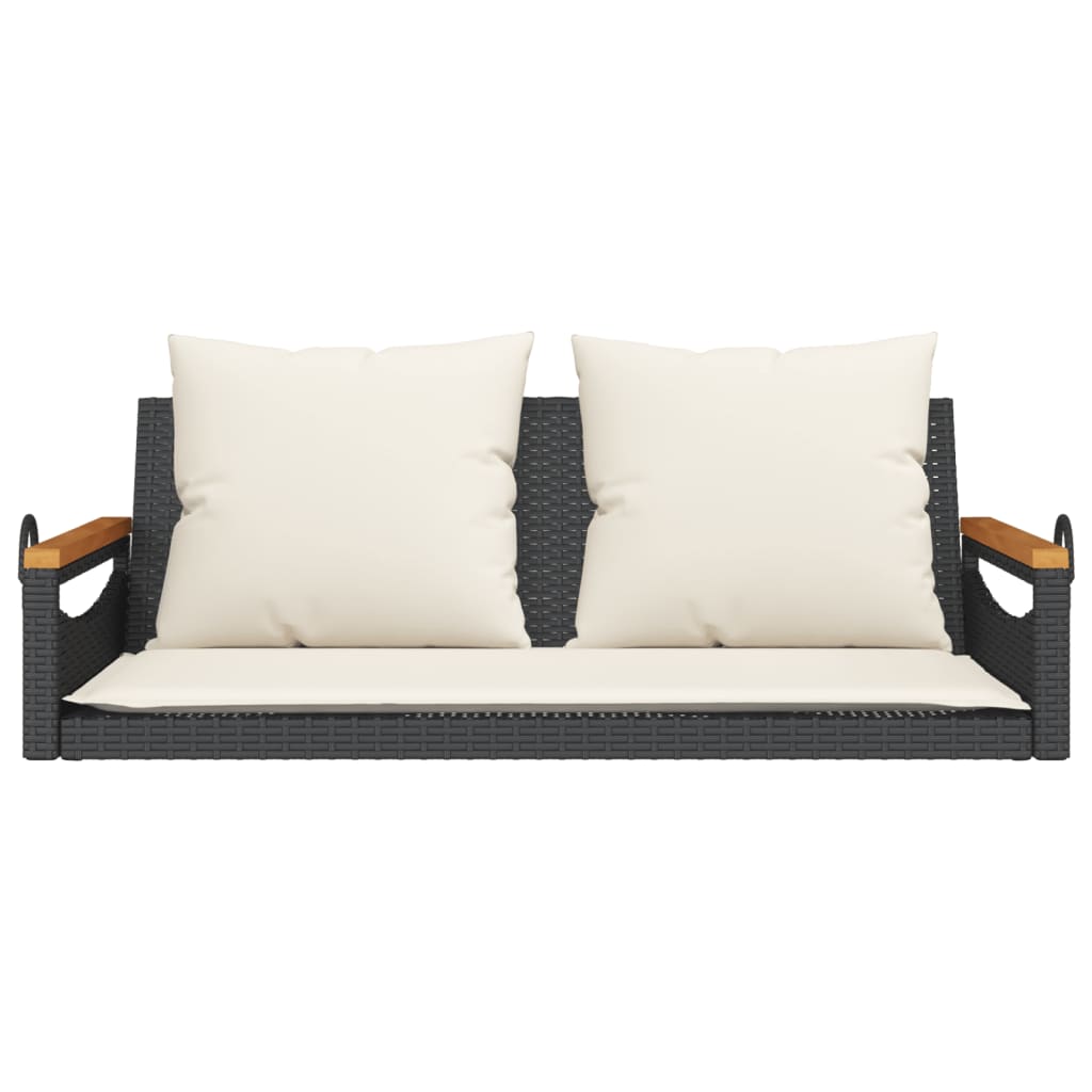 Panchina a Dondolo con Cuscini Nera 109x62x40 cm in Polyrattan 368146