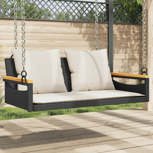 Panchina a Dondolo con Cuscini Nera 109x62x40 cm in Polyrattan 368146