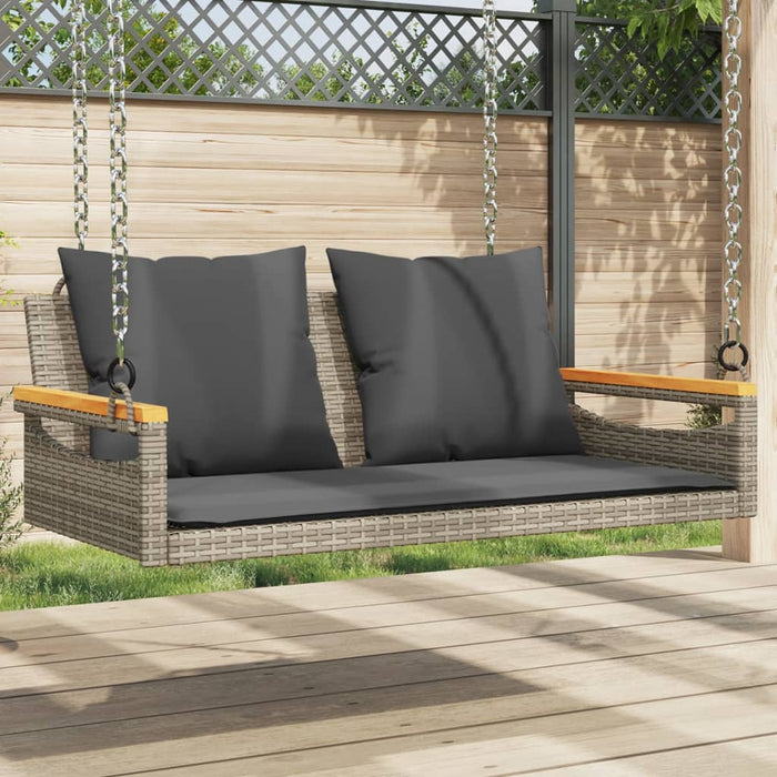 Panchina Dondolo con Cuscini Grigia 109x62x40 cm in Polyrattan 368147