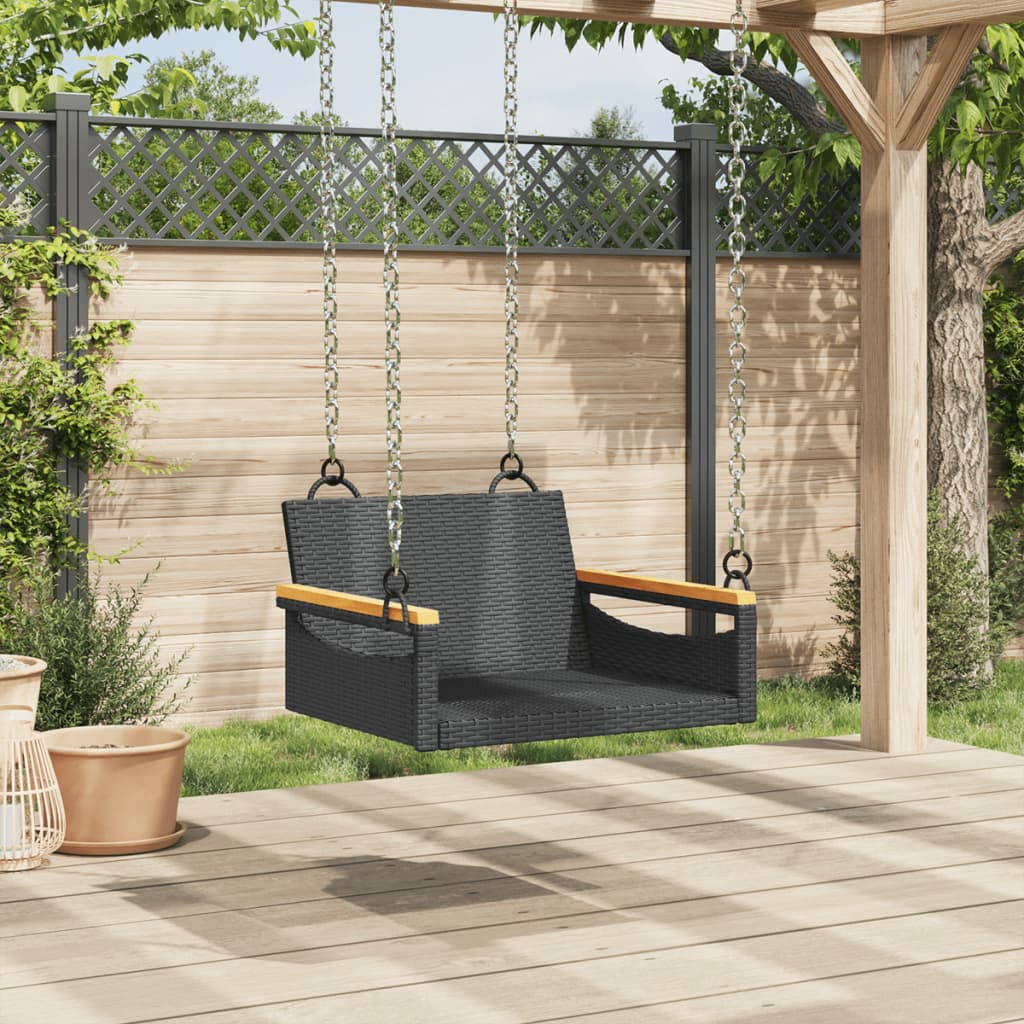 Panchina a Dondolo Nera 63x62x40 cm in Polyrattan 368161