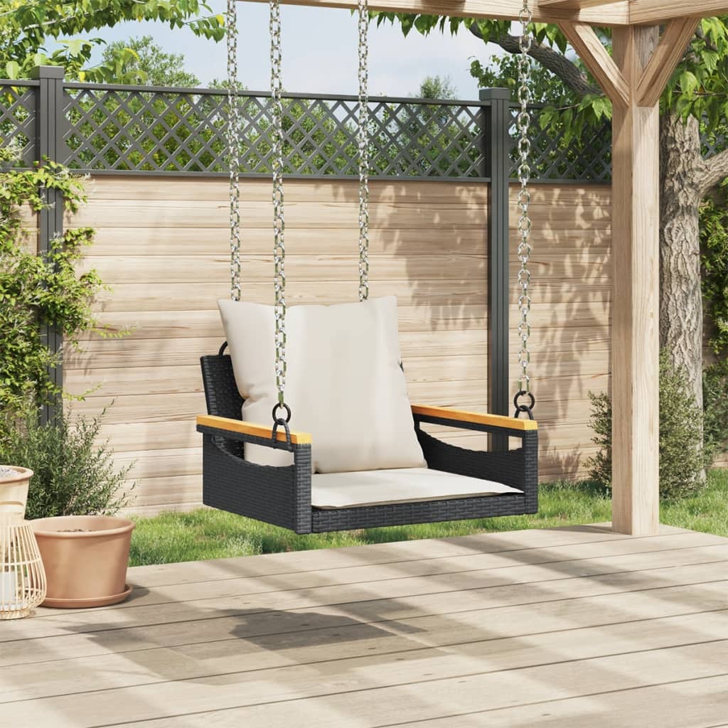 vidaXL Panchina a Dondolo con Cuscini Nera 63x62x40 cm in Polyrattan
