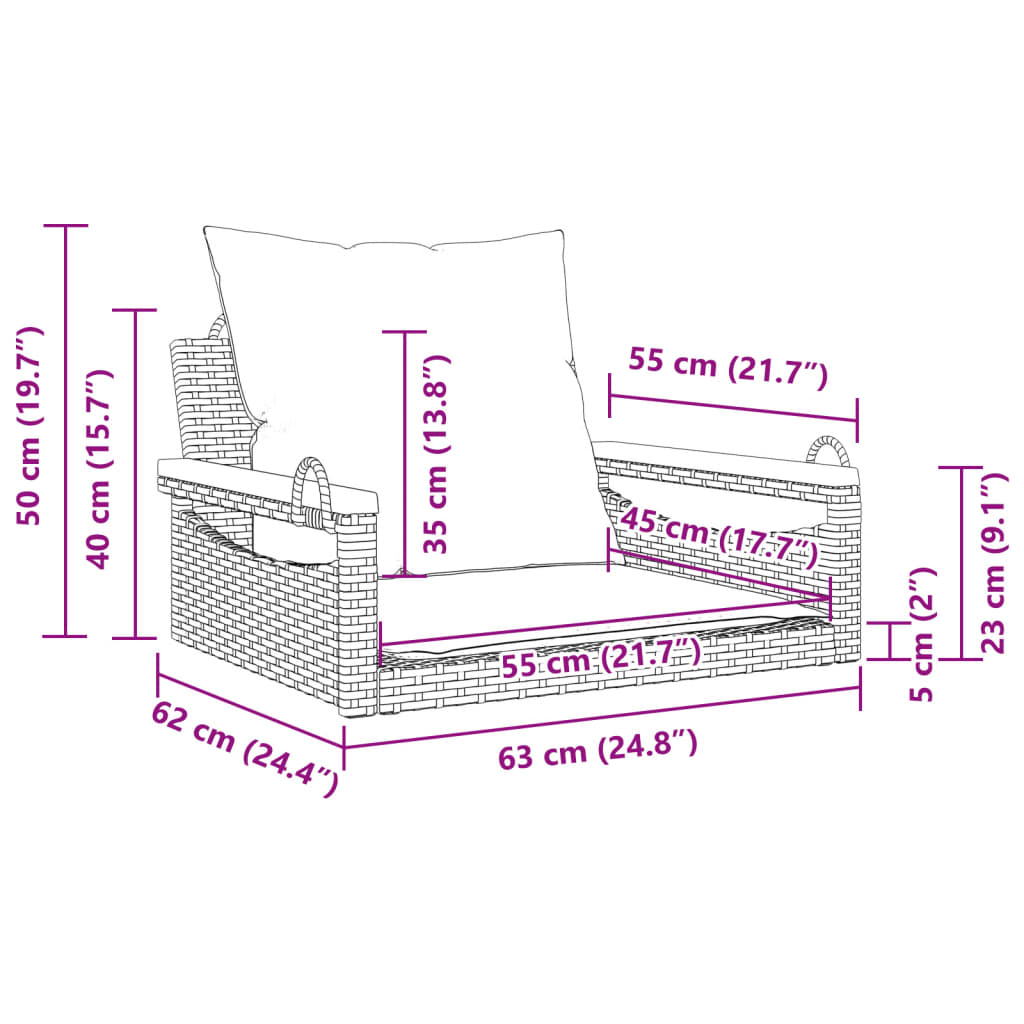 vidaXL Panchina a Dondolo con Cuscini Nera 63x62x40 cm in Polyrattan